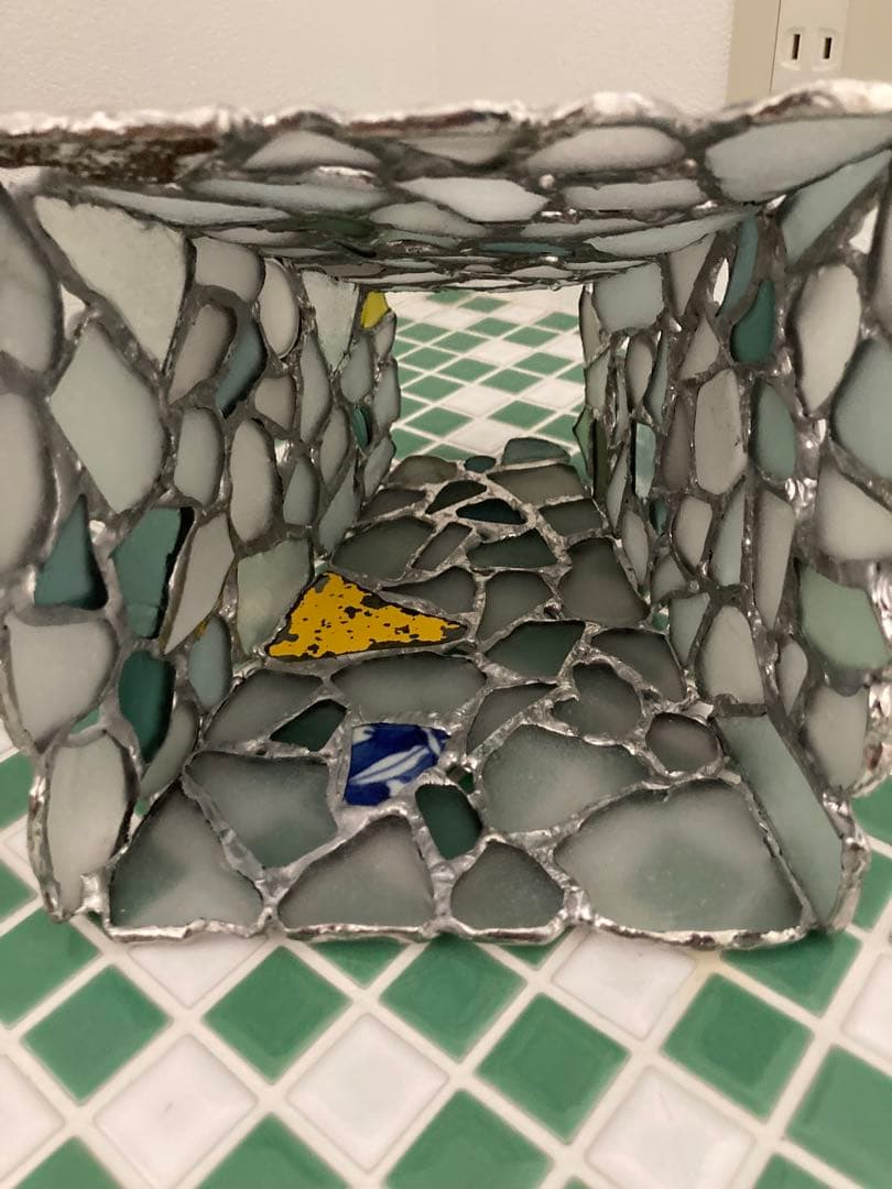 キャンドルホルダー　ステンドグラス　シーグラス　シー陶片　ウランガラス