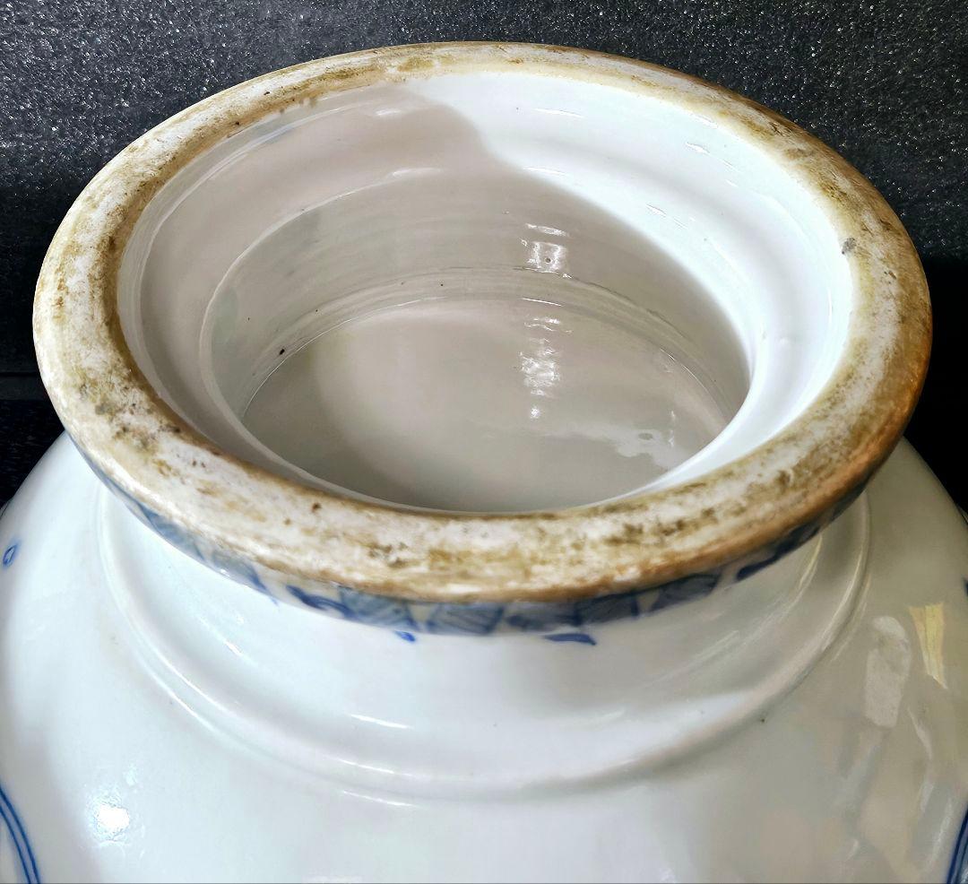 江戸末期～明治時代　古伊万里　染付 松に鶴図　大盃洗　コンポート　径30.1cm