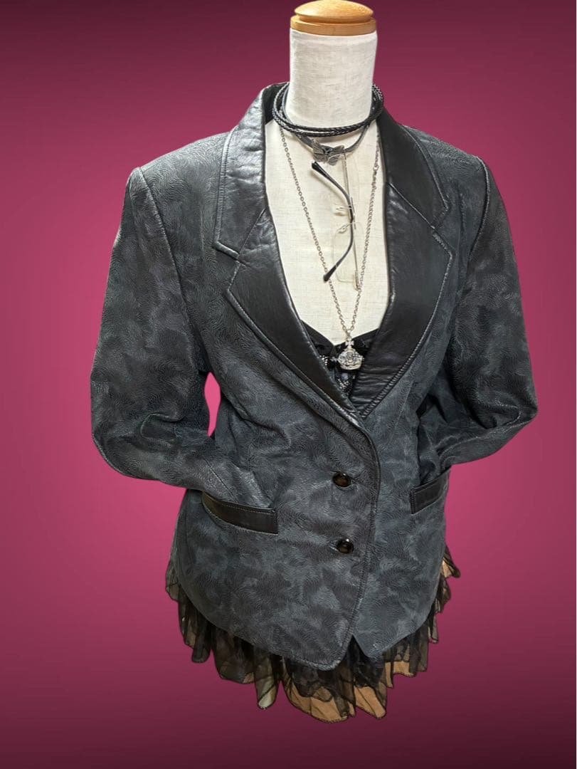 y2k00s当時物✴︎牛革ジャケット平成ギャルNANAパンクロックゴシック黒本革