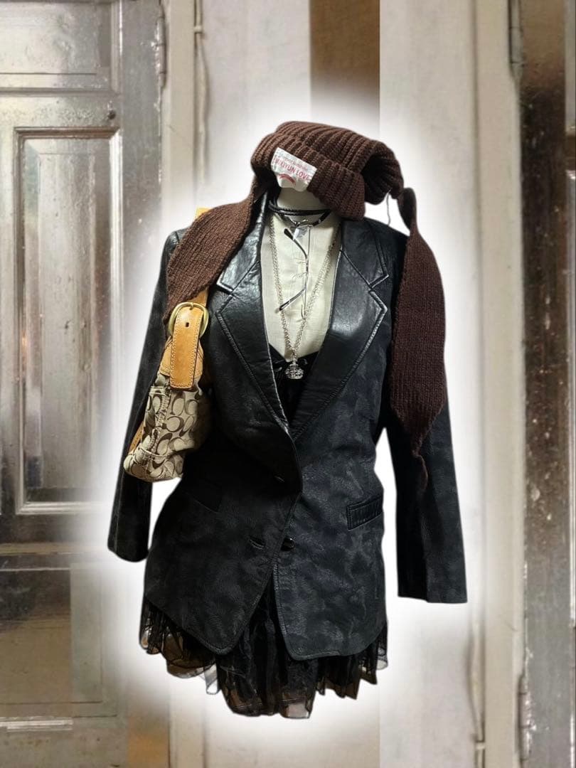 y2k00s当時物✴︎牛革ジャケット平成ギャルNANAパンクロックゴシック黒本革