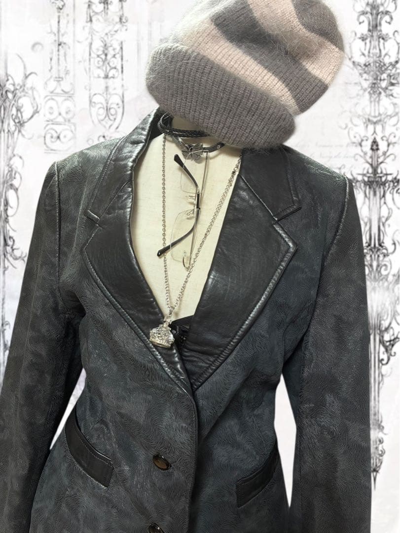 y2k00s当時物✴︎牛革ジャケット平成ギャルNANAパンクロックゴシック黒本革