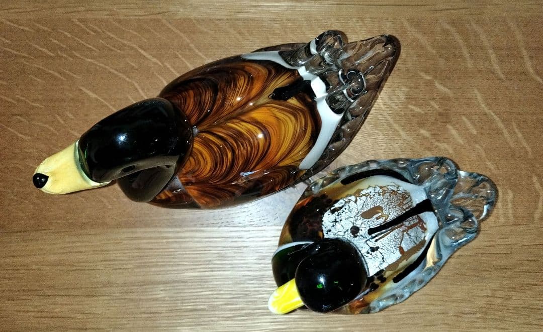 北欧 ガラス製アヒルの置物 2点セット
