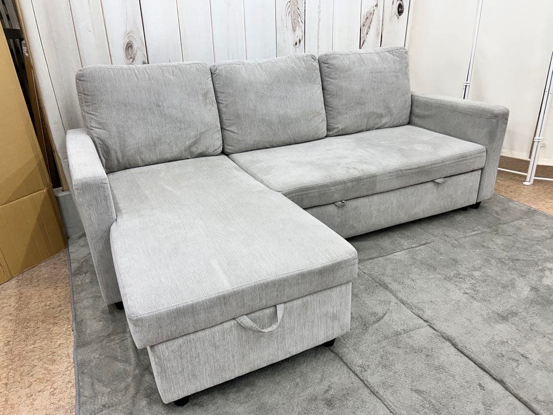 収納付きカウチソファベッド 布張りタイプ