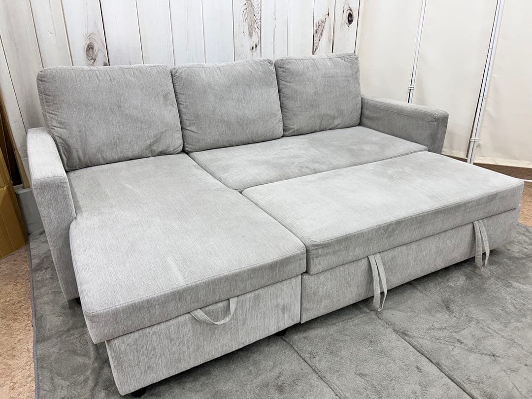 収納付きカウチソファベッド 布張りタイプ