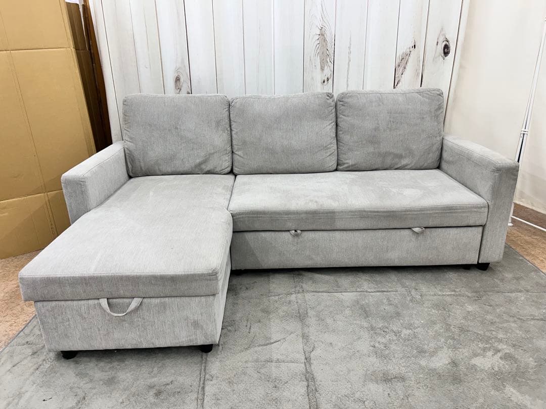 収納付きカウチソファベッド 布張りタイプ