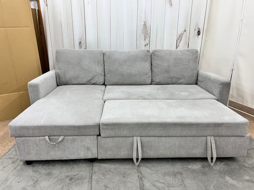 収納付きカウチソファベッド 布張りタイプ