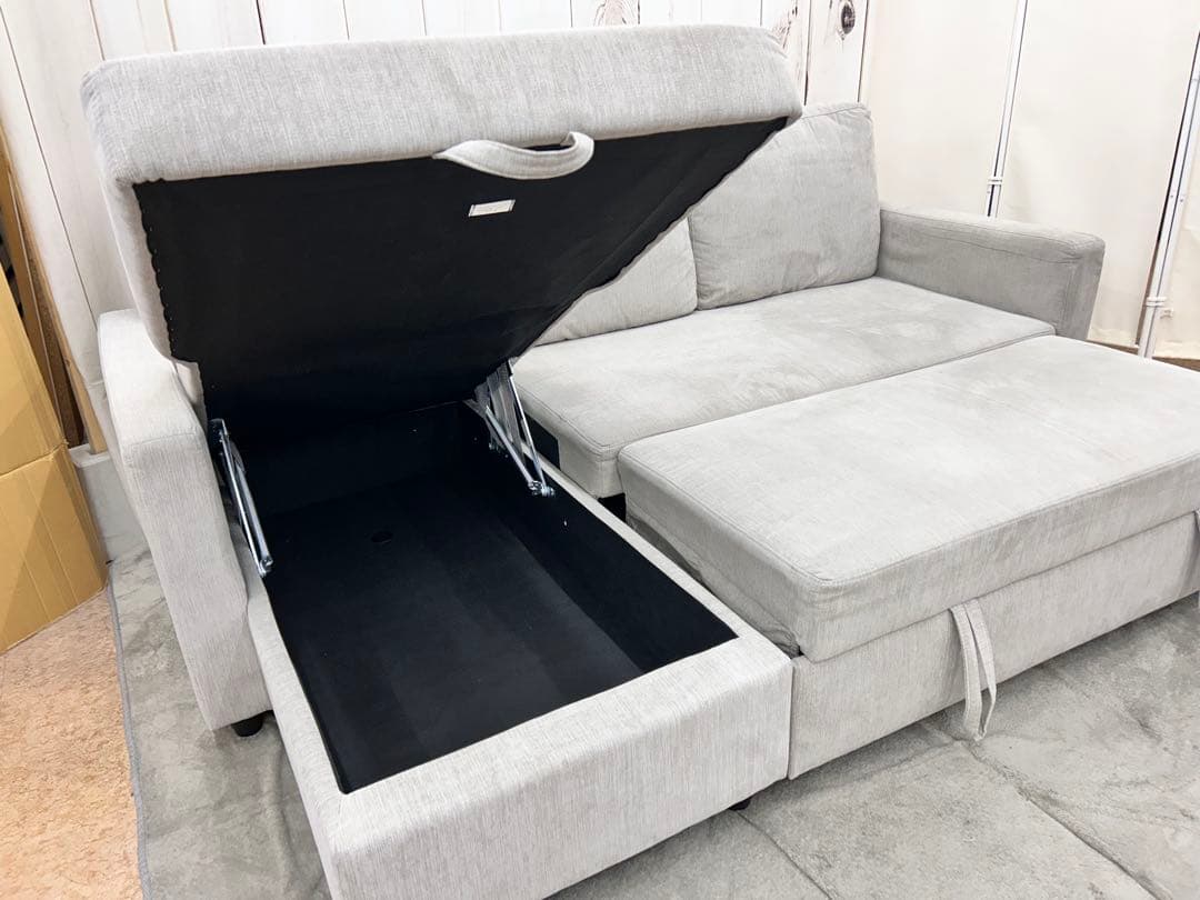 収納付きカウチソファベッド 布張りタイプ