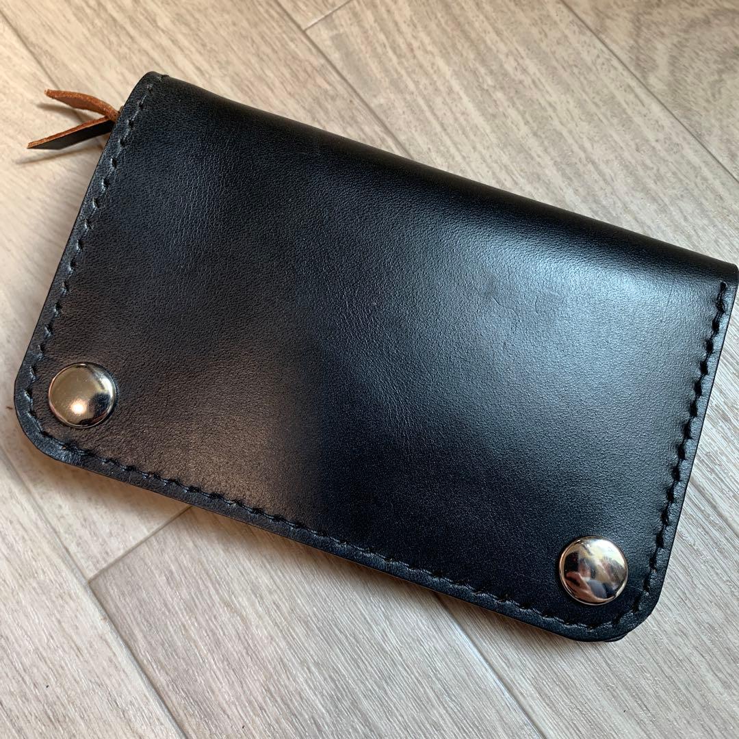 【茶芯ブラック】トラッカーウォレット　ミドル　ニッケル　お札を折らずに収納