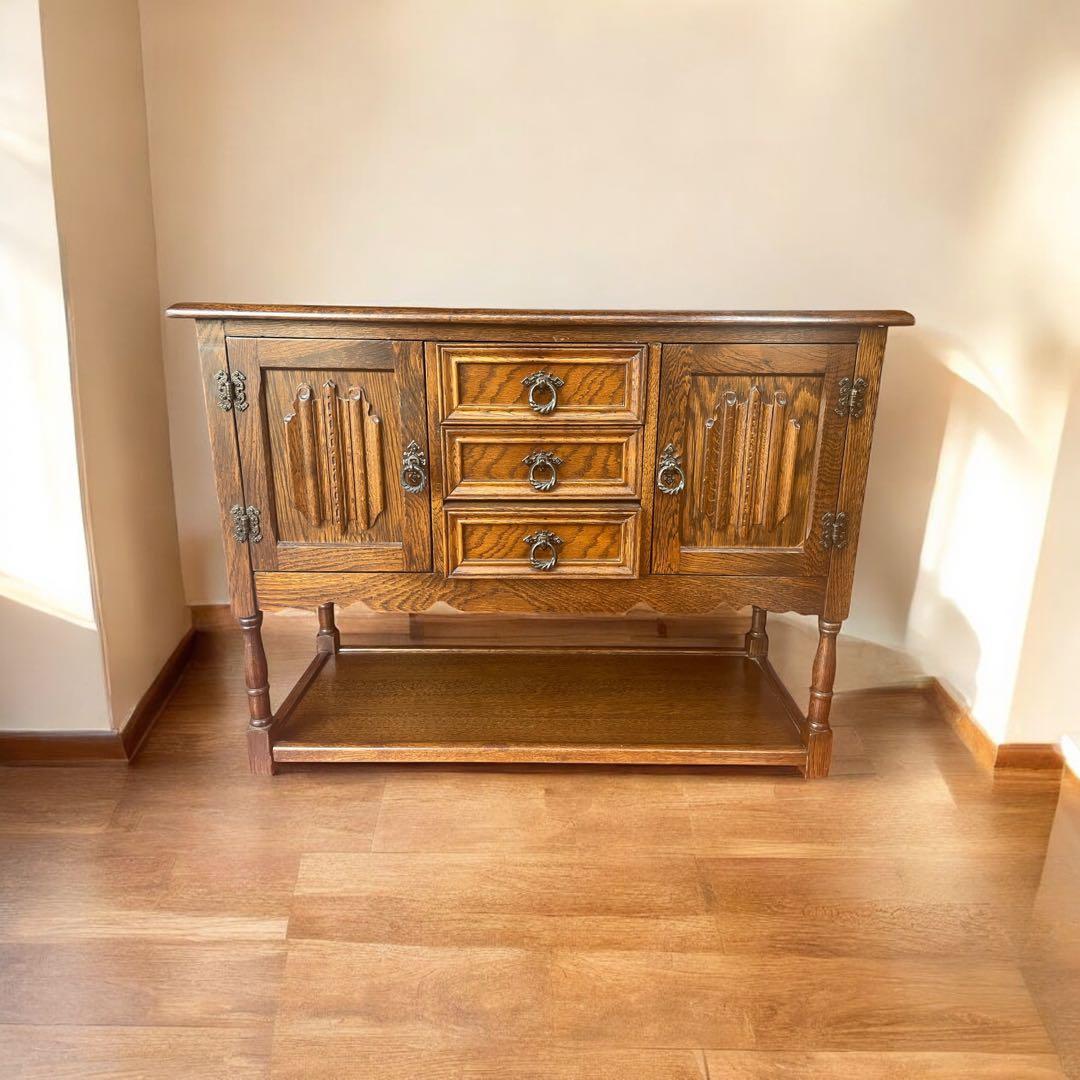 イギリス オーク リネンホールド サイドボード キャビネット ヴィンテージ