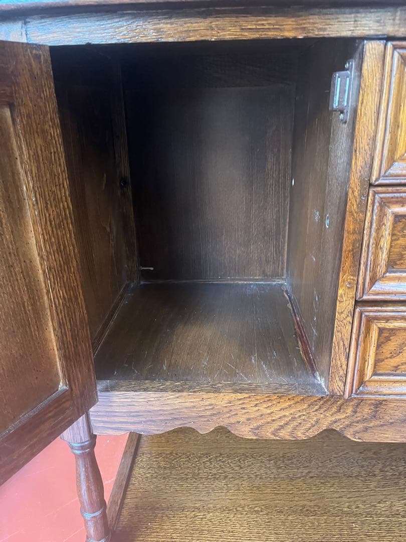 イギリス オーク リネンホールド サイドボード キャビネット ヴィンテージ