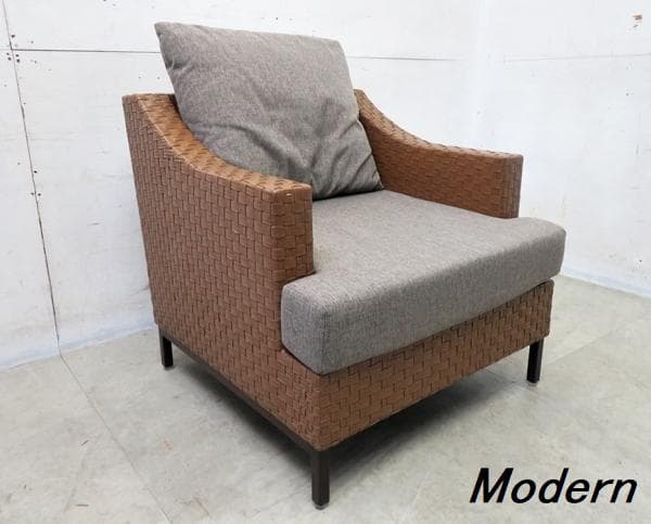 展示品■IDC大塚■本革編み込み■17万■1人掛けソファ■リゾートデザイン■