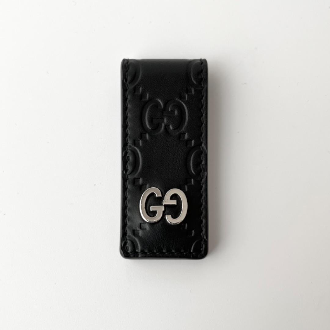 美品 グッチ ドリアン GG シグネチャー マネークリップ レザー ブラック