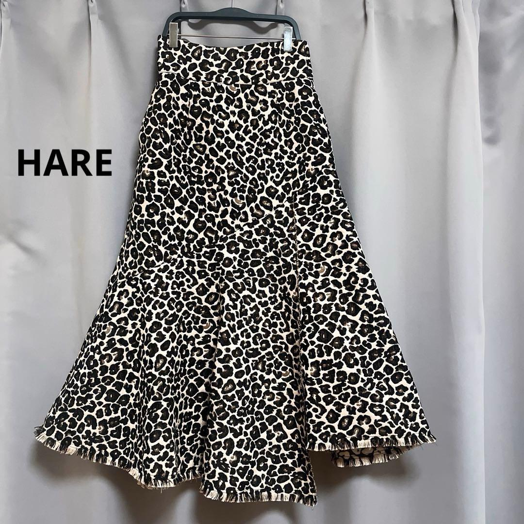 HARE レオパード柄ジャガード刺繍変形フレアロングスカート ヒョウ柄 y2k