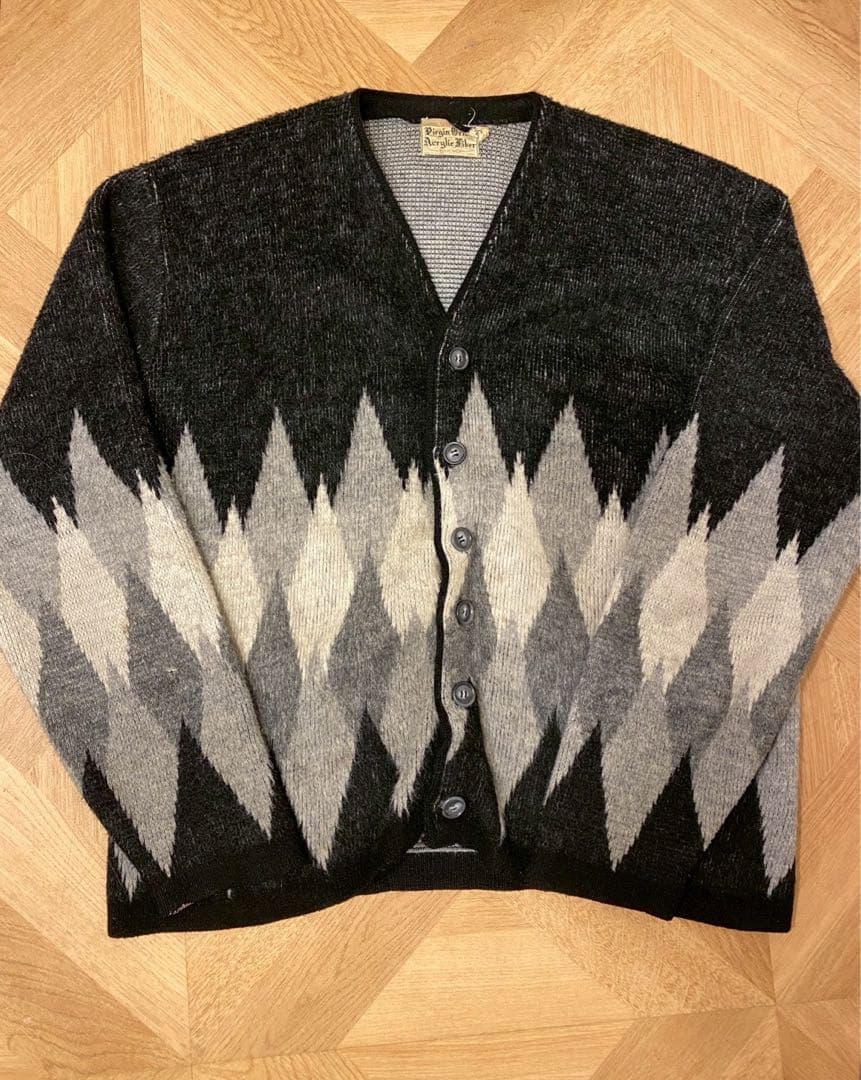 ヴィンテージ　アクリルカーディガン　アーガイル柄　L カートコバーン