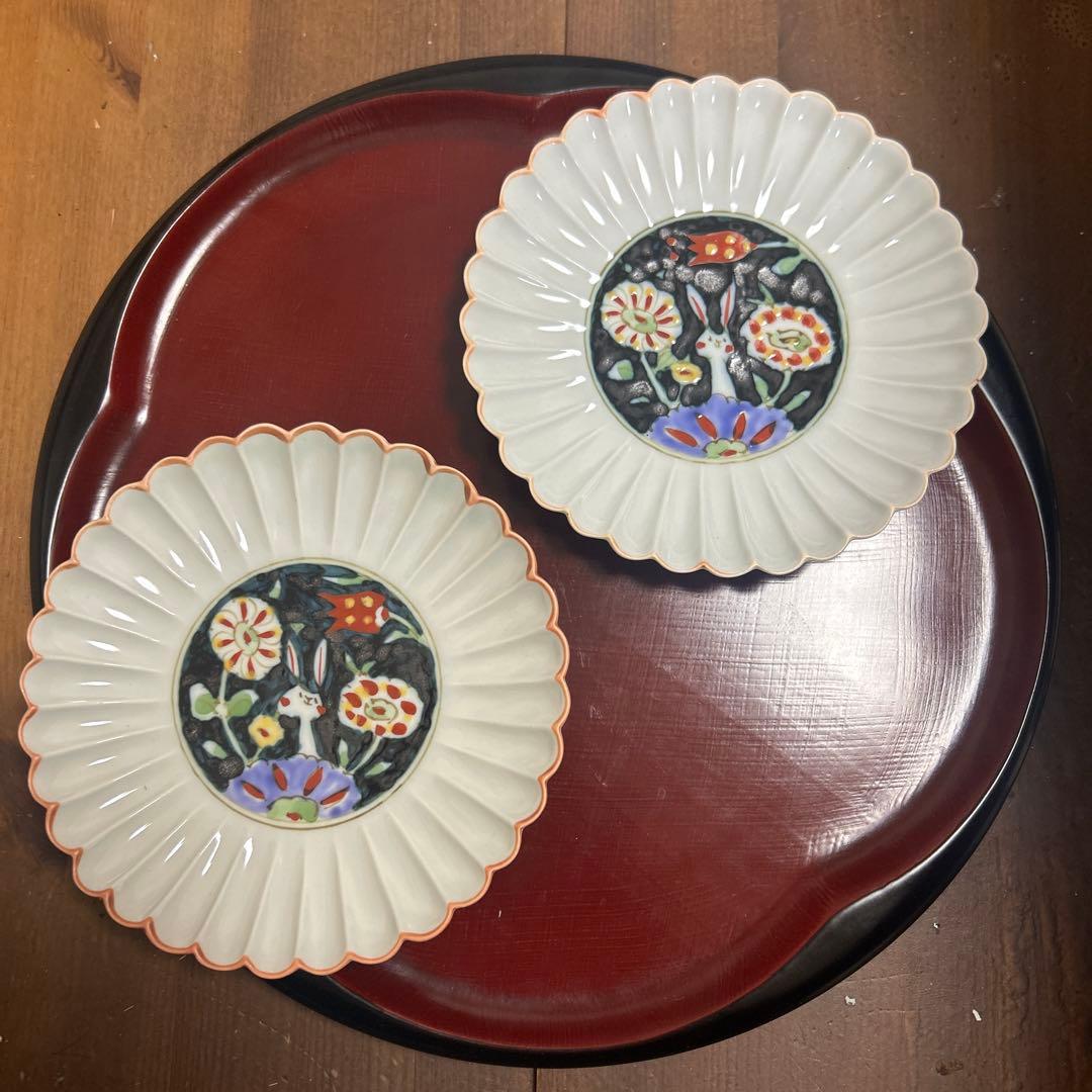作家　陶芸作家　空萌工房 うさぎ 田口紀美子　菊割皿　2枚セット