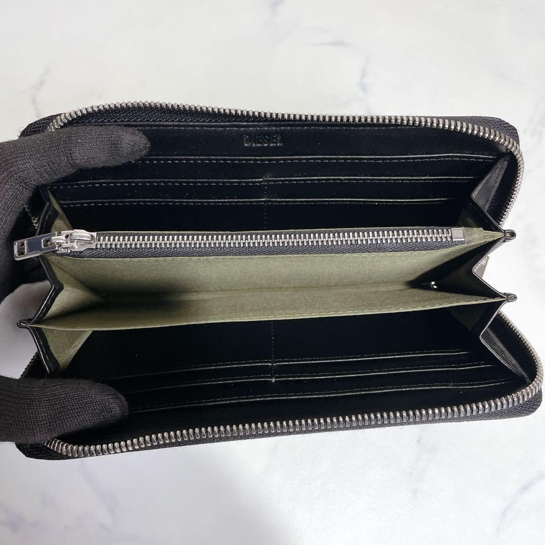 未使用級✨DIESEL デカロゴ ラウンドファスナー サフィアーノレザー 黒