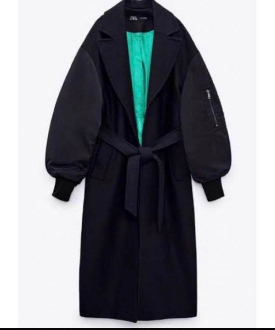 ZARA マッチングボンバーコート ネイビー×グリーン mサイズ