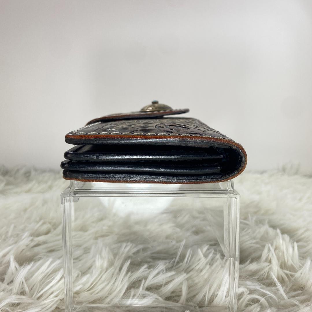 バイカーズウォレット　 レザー　長財布　本革　カーヴィング　コンチョ　ターコイズ