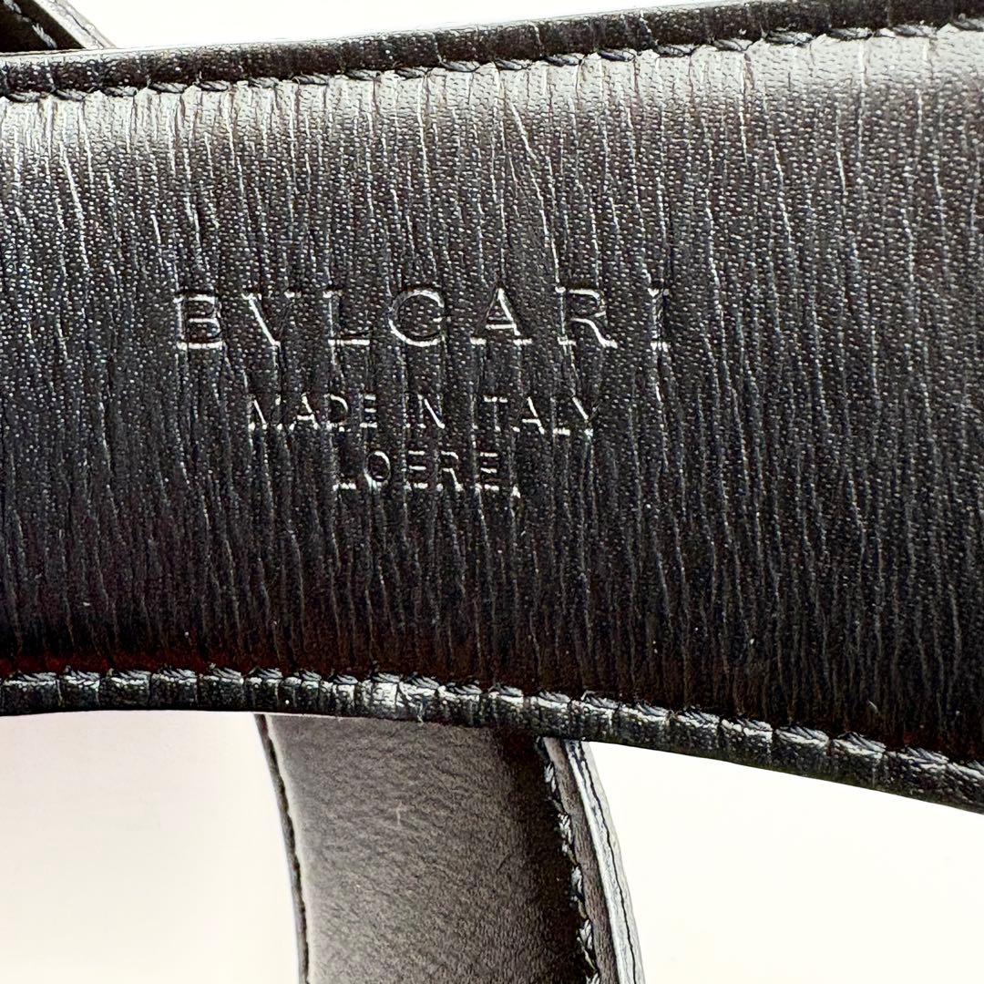 ブルガリ ベルト 黒 ロゴリング シルバー　メンズ レディース