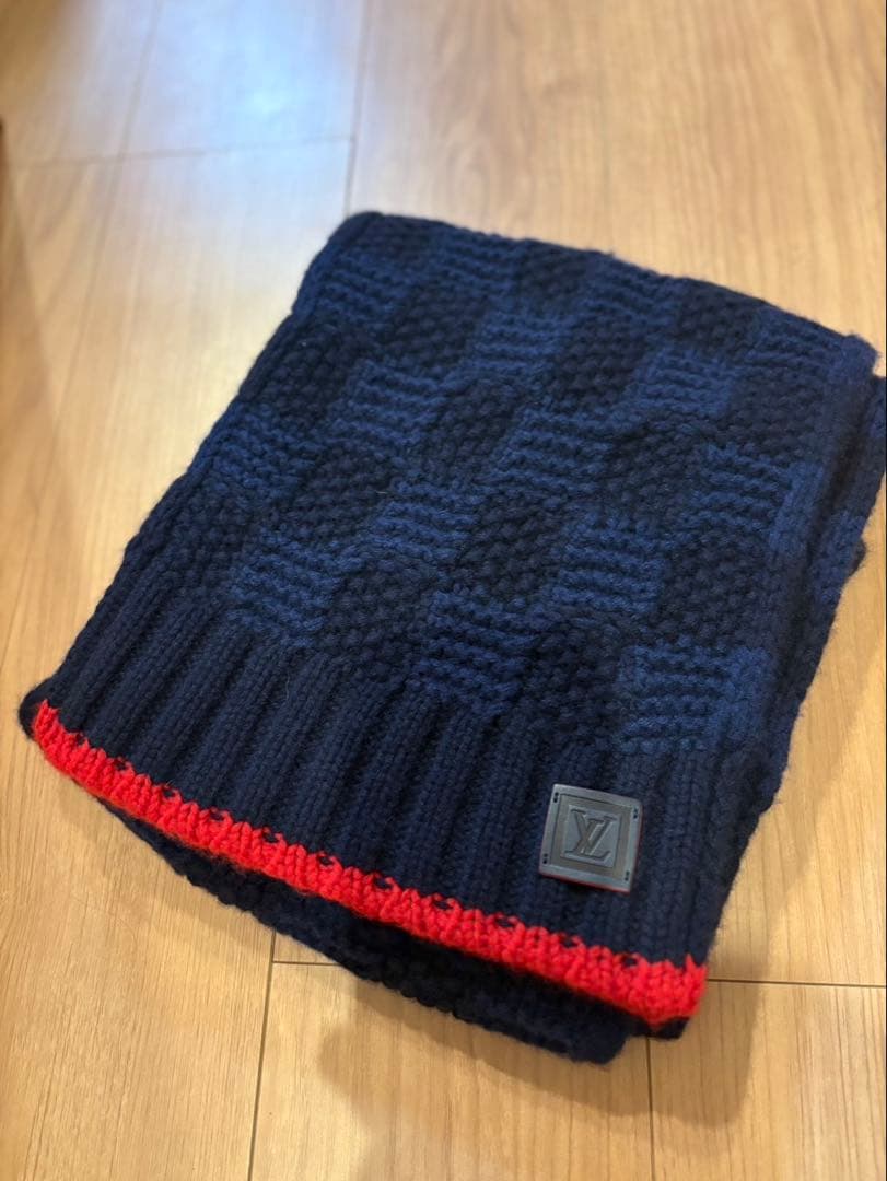 LOUIS VUITTON ネイビー レッド マフラー