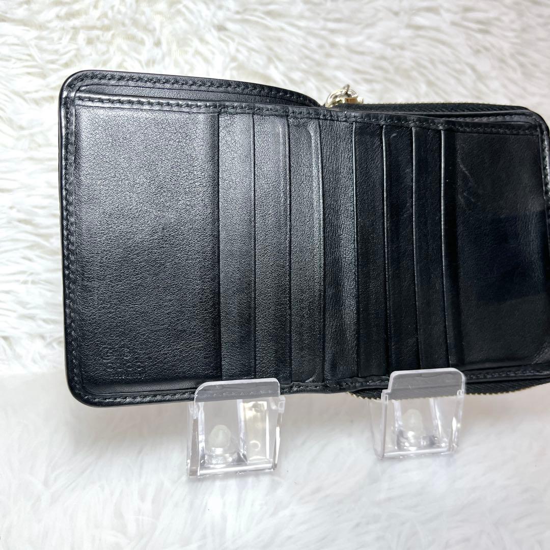 極美品 GUCCI マイクロGG シマ 2つ折り財布 レザー ラウンドジップ 黒