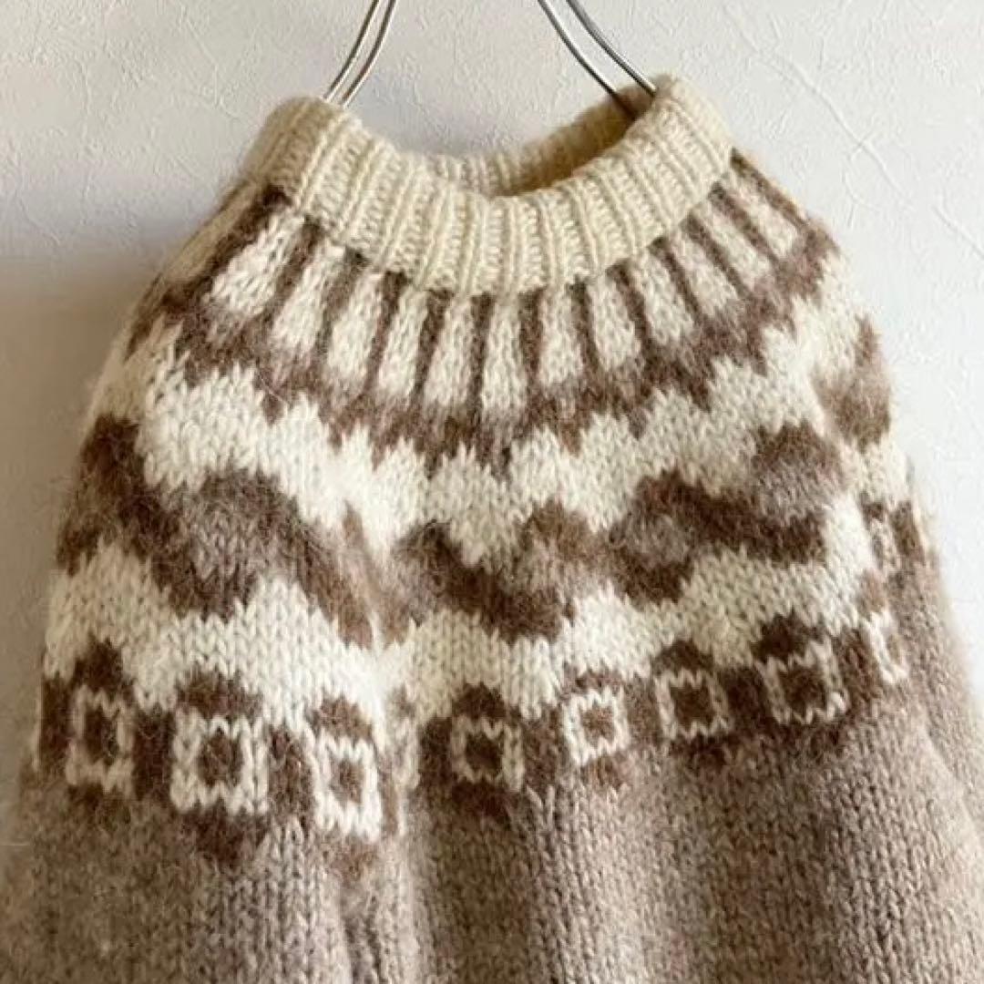 アイスランド製 ビンテージ ハンドニット フェアアイル ロピニット ブラウン