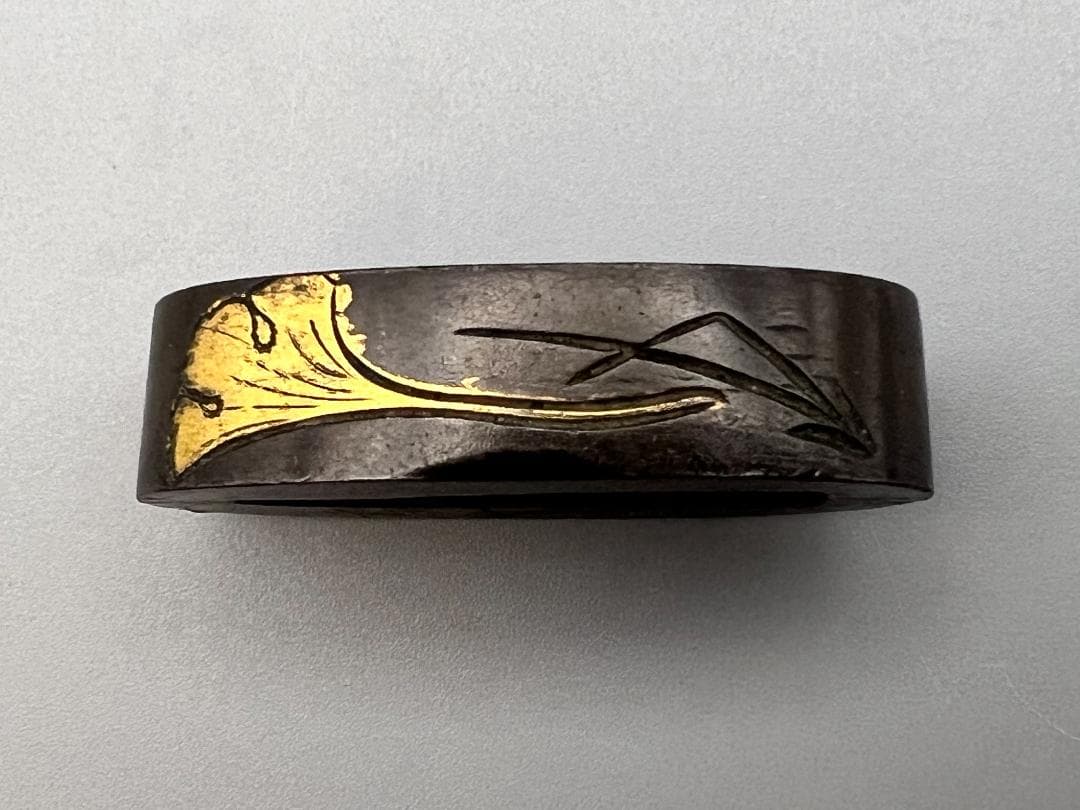 【海】江戸明治期　日本刀装具　花図　牡丹　金象嵌　縁頭　４点　骨董品　美術品