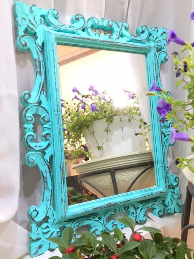 ミラー　♡ 鏡　♡ ターコイズ