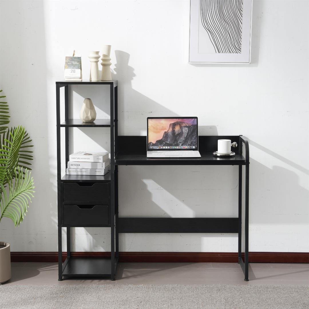 【新品】ナチュラル 木製パソコンデスク 引き出し&3段棚付き 勉強/作業用