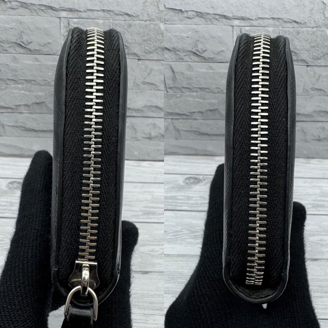 【美品】FENDI　シャドーダイアゴナル　ラウンドファスナー　長財布　レザー　黒