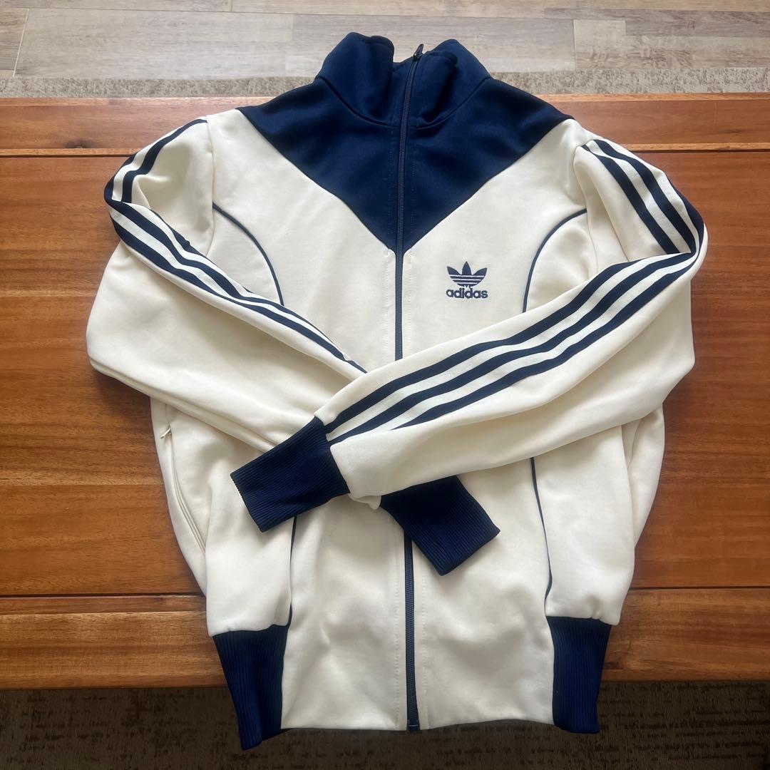 adidas 古着トラックジャケット クリーム/ネイビー