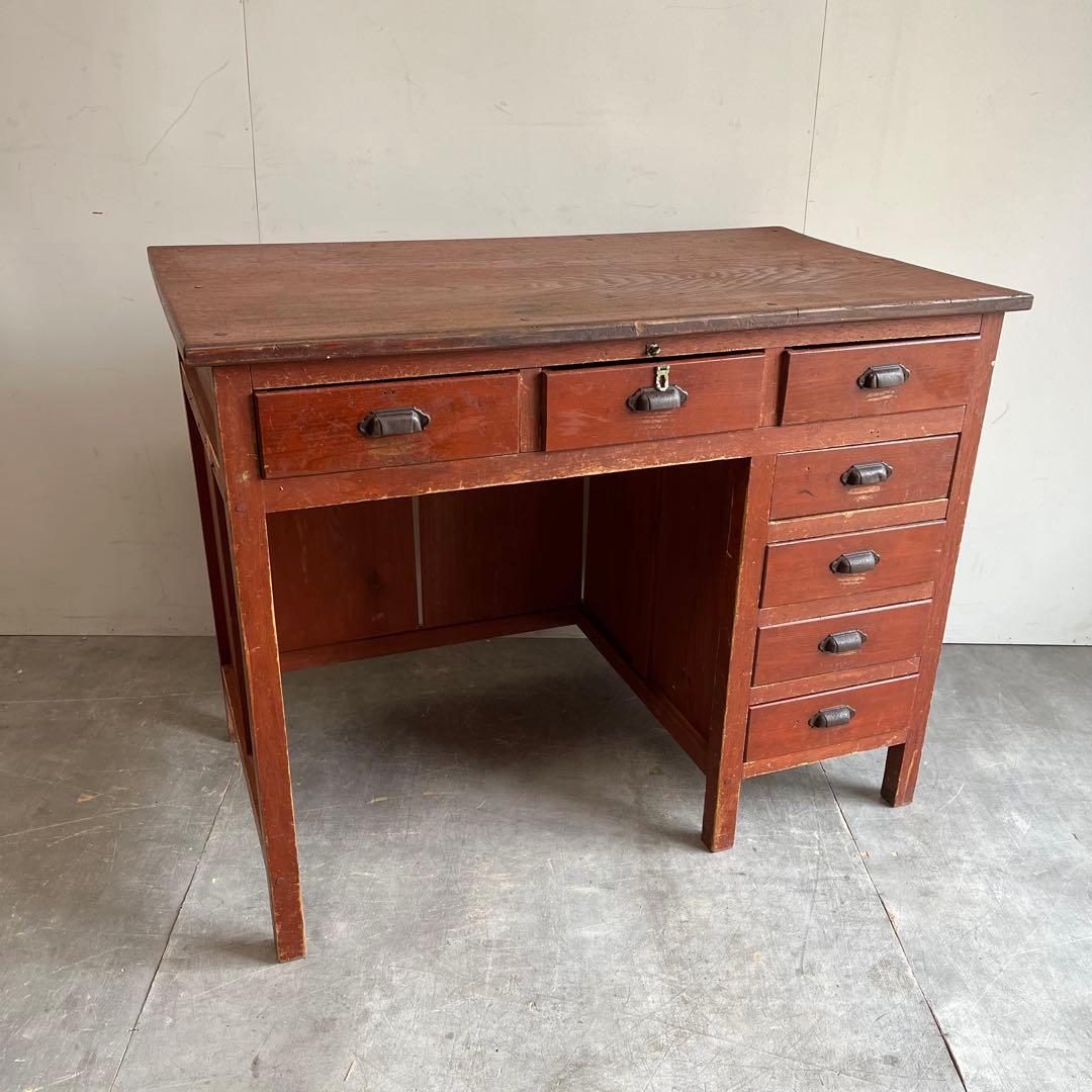 アンティーク 片袖机 デスク テーブル モダン レトロ 無垢材