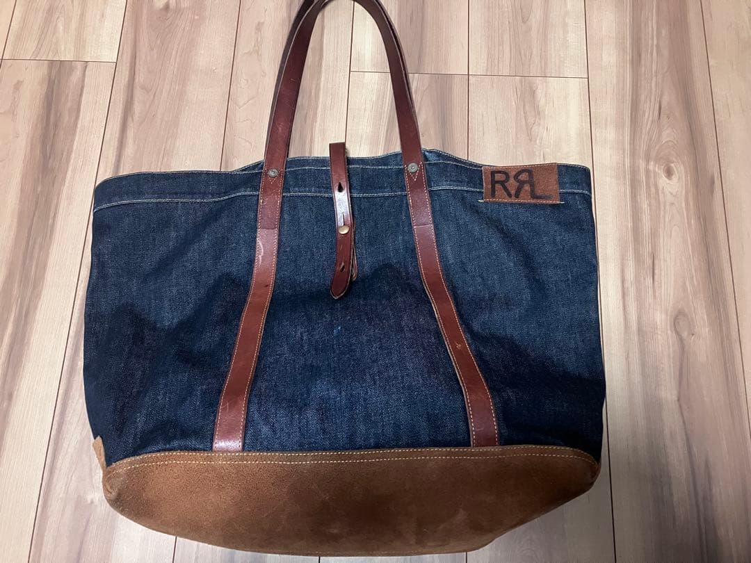 レザートリム デニム トート