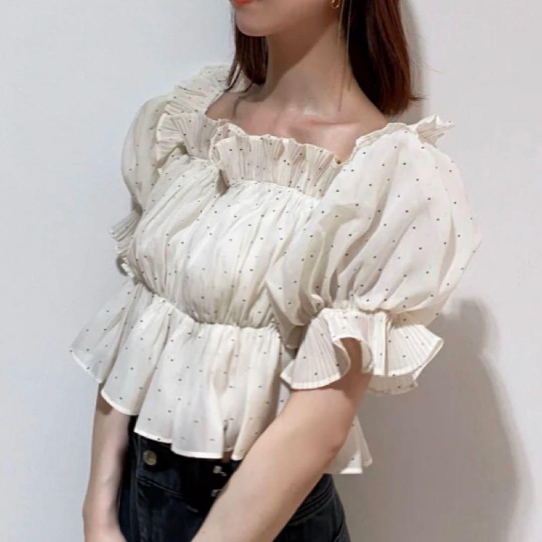 SNIDEL Sustainable ギャザーオフショルブラウスドット