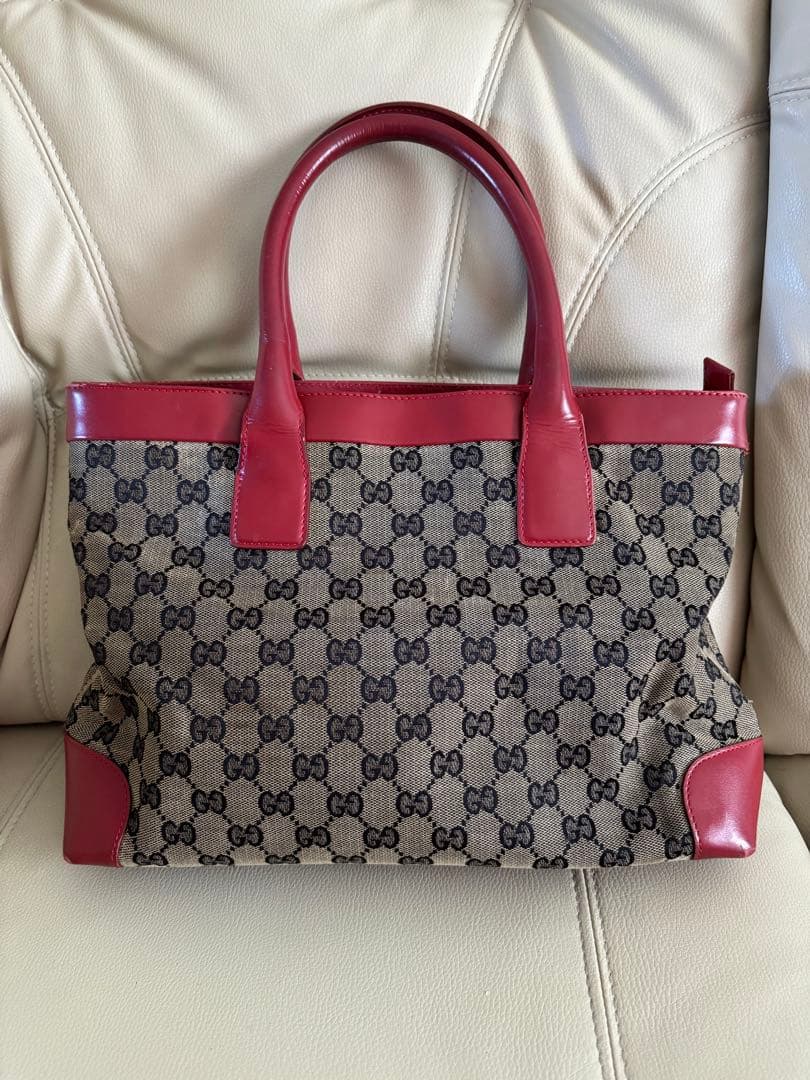 GUCCI グッチ GGキャンバス レザー トートバッグ 赤　002 1119