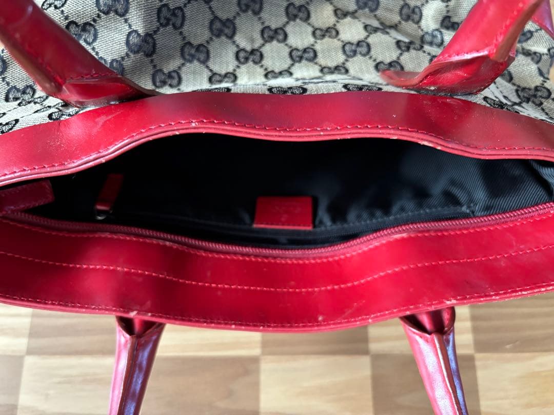 GUCCI グッチ GGキャンバス レザー トートバッグ 赤　002 1119