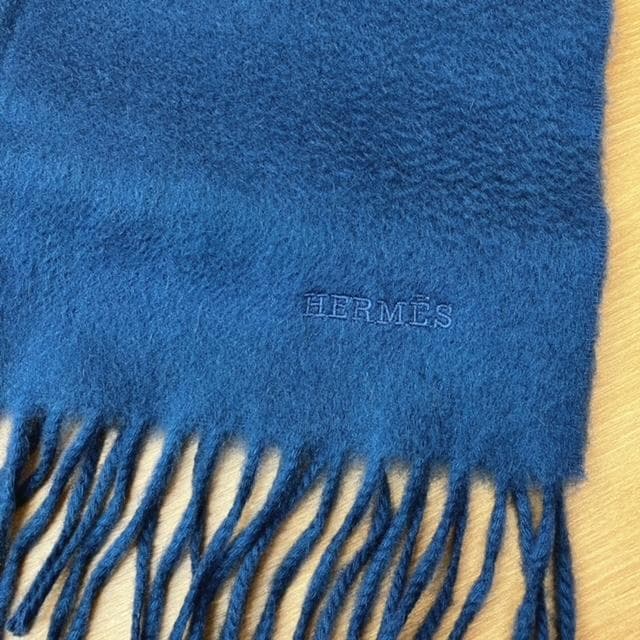 HERMES エルメス　カシミヤマフラー ネイビー