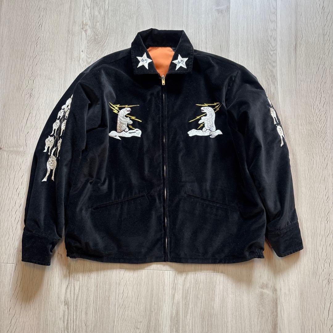 THREE FACE 襟付スカジャン リバーシブル ベロア 刺繍 アラスカ L