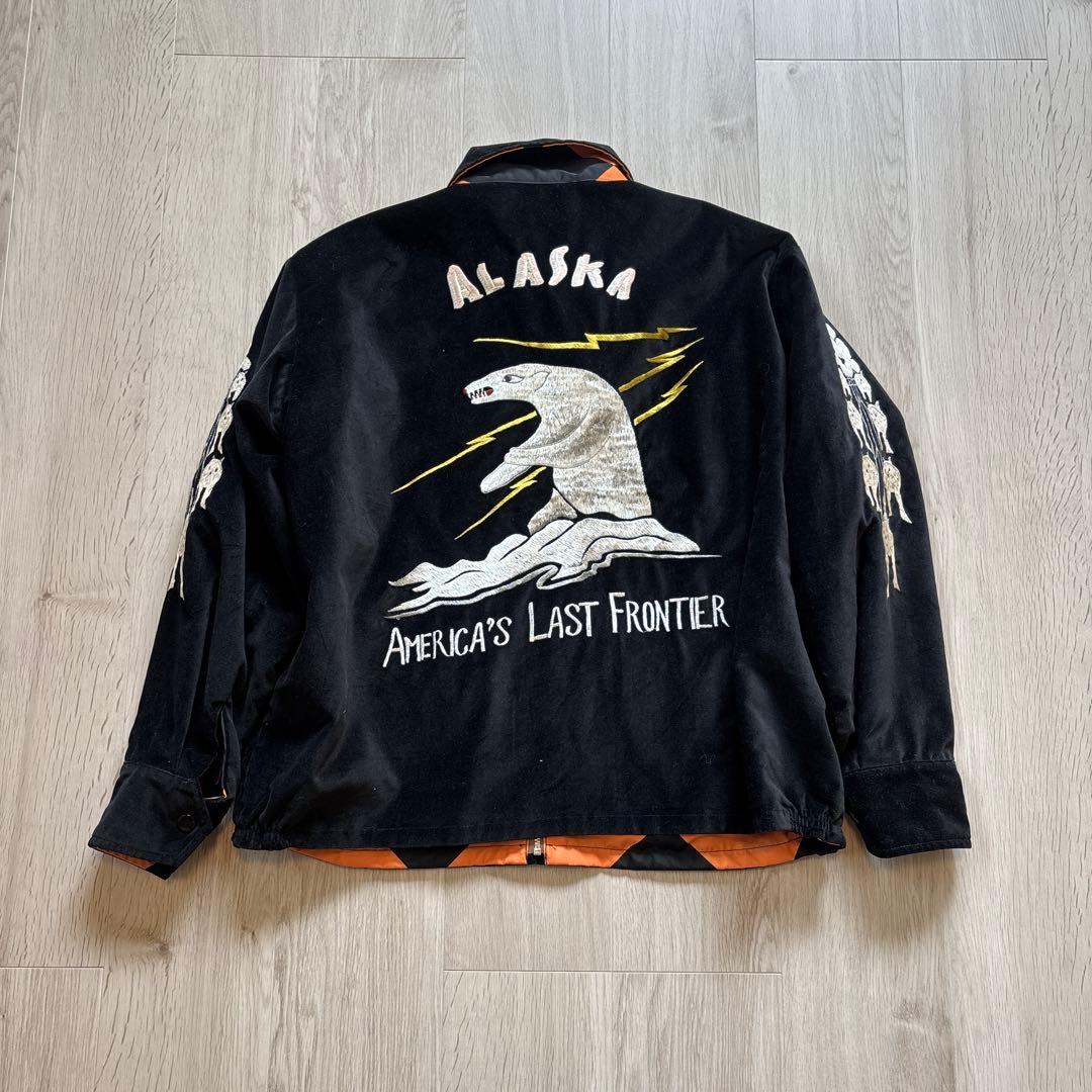 THREE FACE 襟付スカジャン リバーシブル ベロア 刺繍 アラスカ L