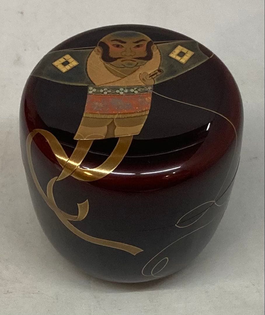 B259h 「奴凧蒔絵 棗」荒井正春作　共布共箱　正月　内金梨地　茶道具