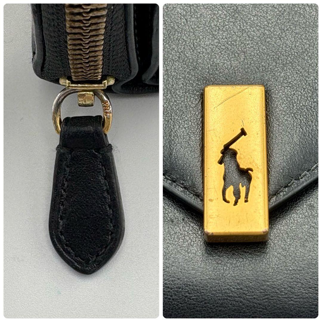 ポロラルフローレン レザー コンパクトウォレット 2つ折り財布 ゴールド金具