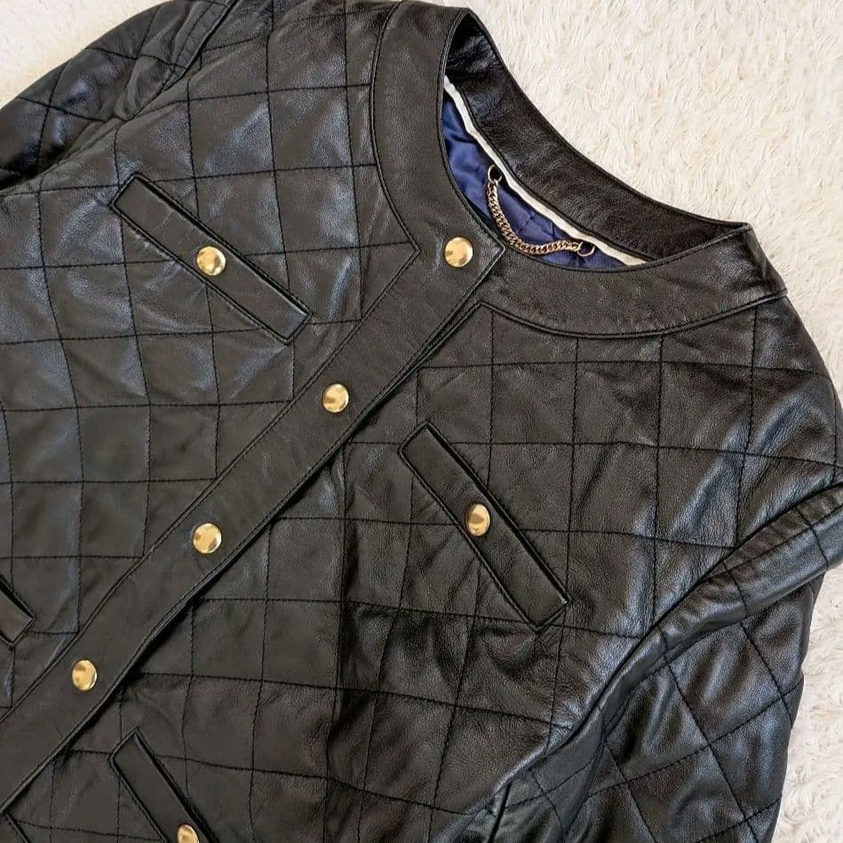 美品❀J.CREW　ラムレザー　キルティング　ジャケット　金ボタン　М〜L相当