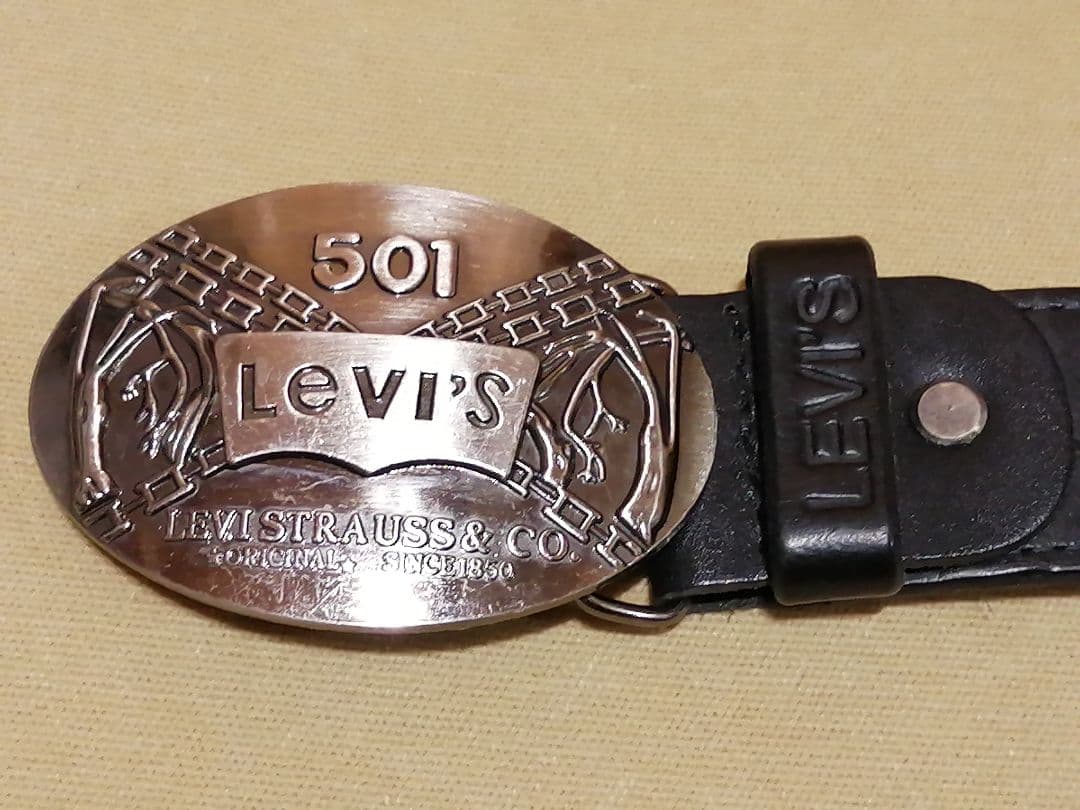 ア*N様 90s USA製 Levi's 501 希少バックル 本革 ベルト 1