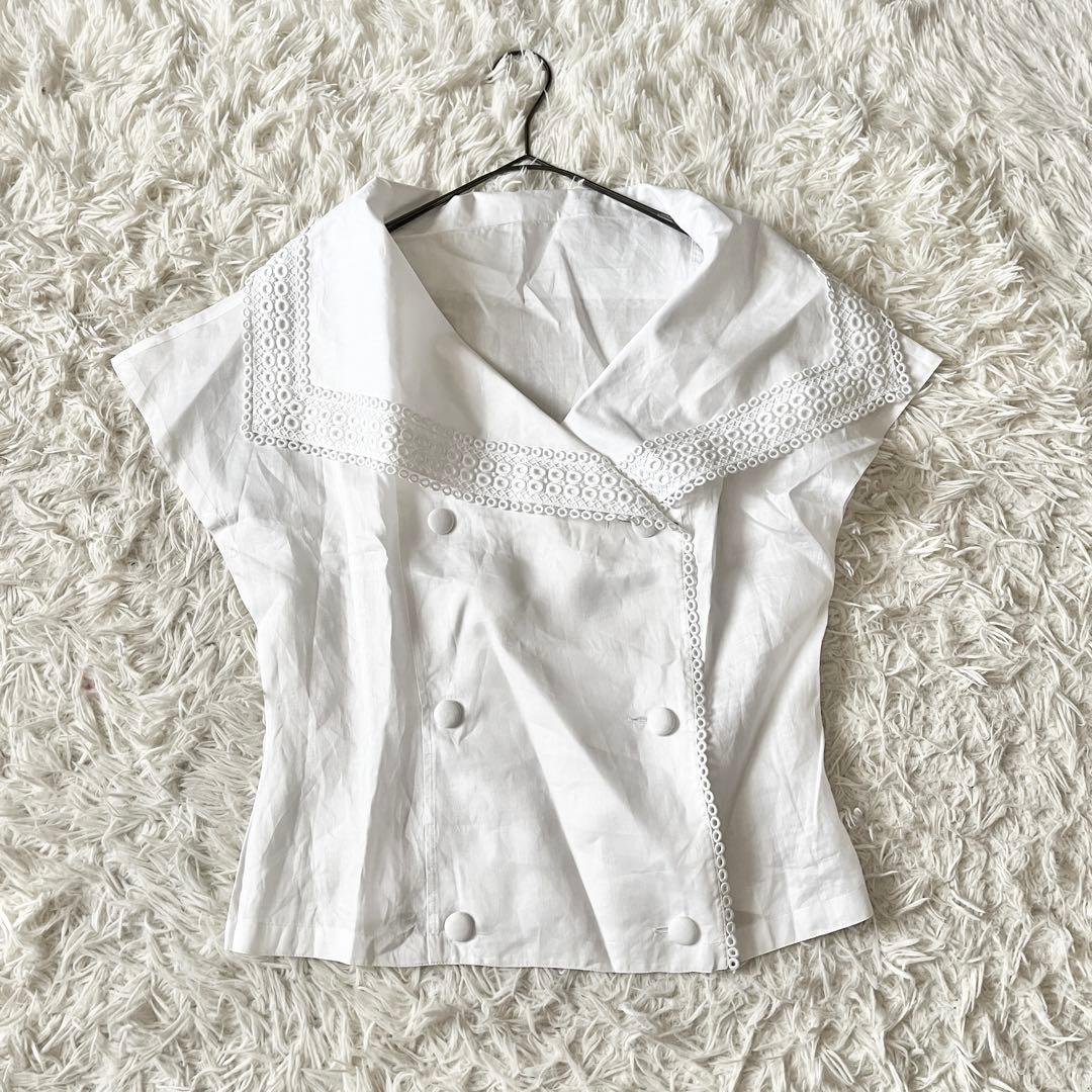 美品 Christian Dior ディオール リネン セーラー ブラウス