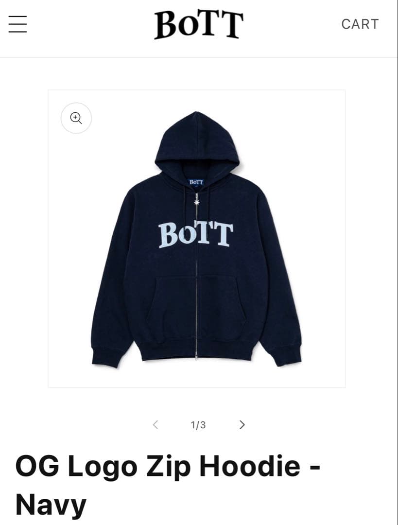 トップス BOTT Logo Zip Hoodie Navy M