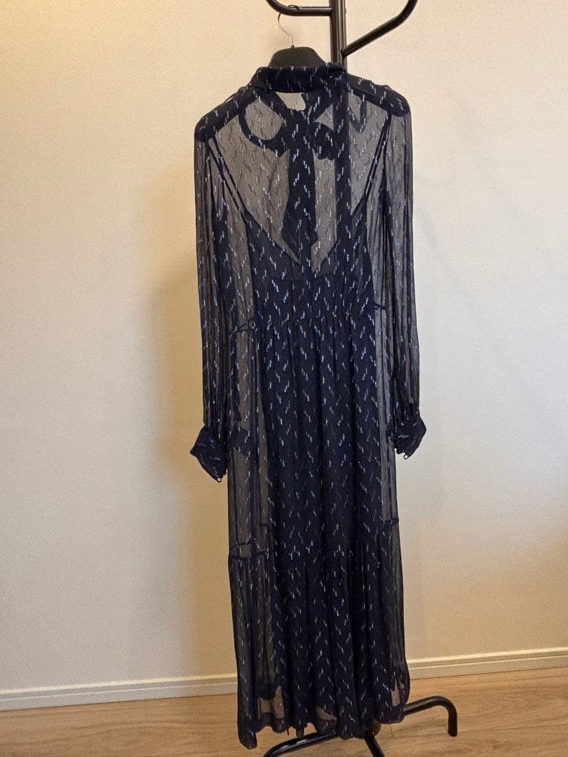 〈底値〉【SAINT LAURENT】ネイビー シースルーロングドレス