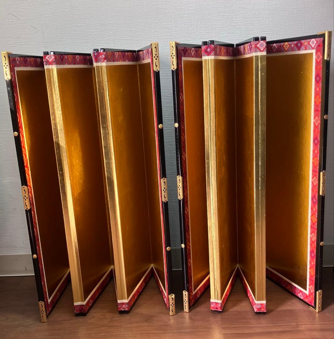 金屏風　平押上金箔　金襴二重ヘリ付　六曲一双　箱入　伝統工芸　日本文化
