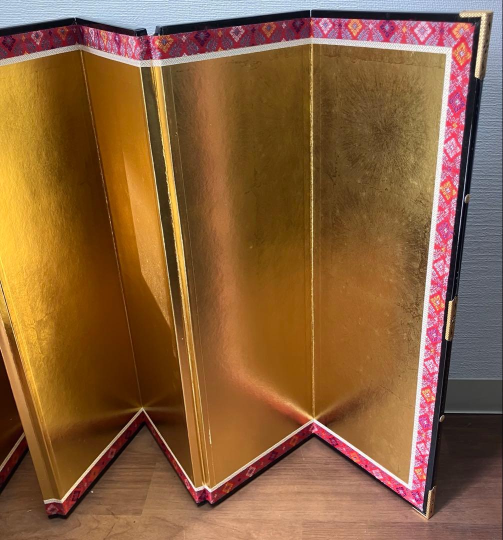 金屏風　平押上金箔　金襴二重ヘリ付　六曲一双　箱入　伝統工芸　日本文化