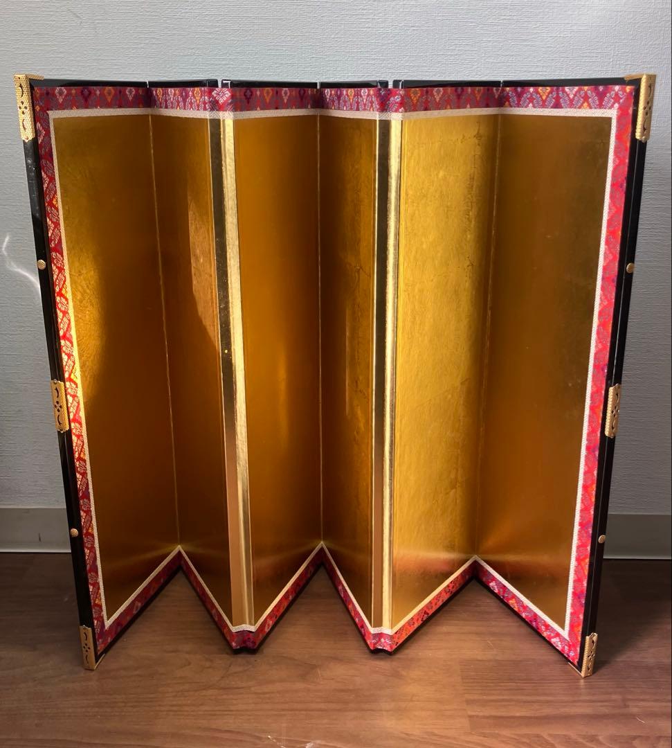 金屏風　平押上金箔　金襴二重ヘリ付　六曲一双　箱入　伝統工芸　日本文化