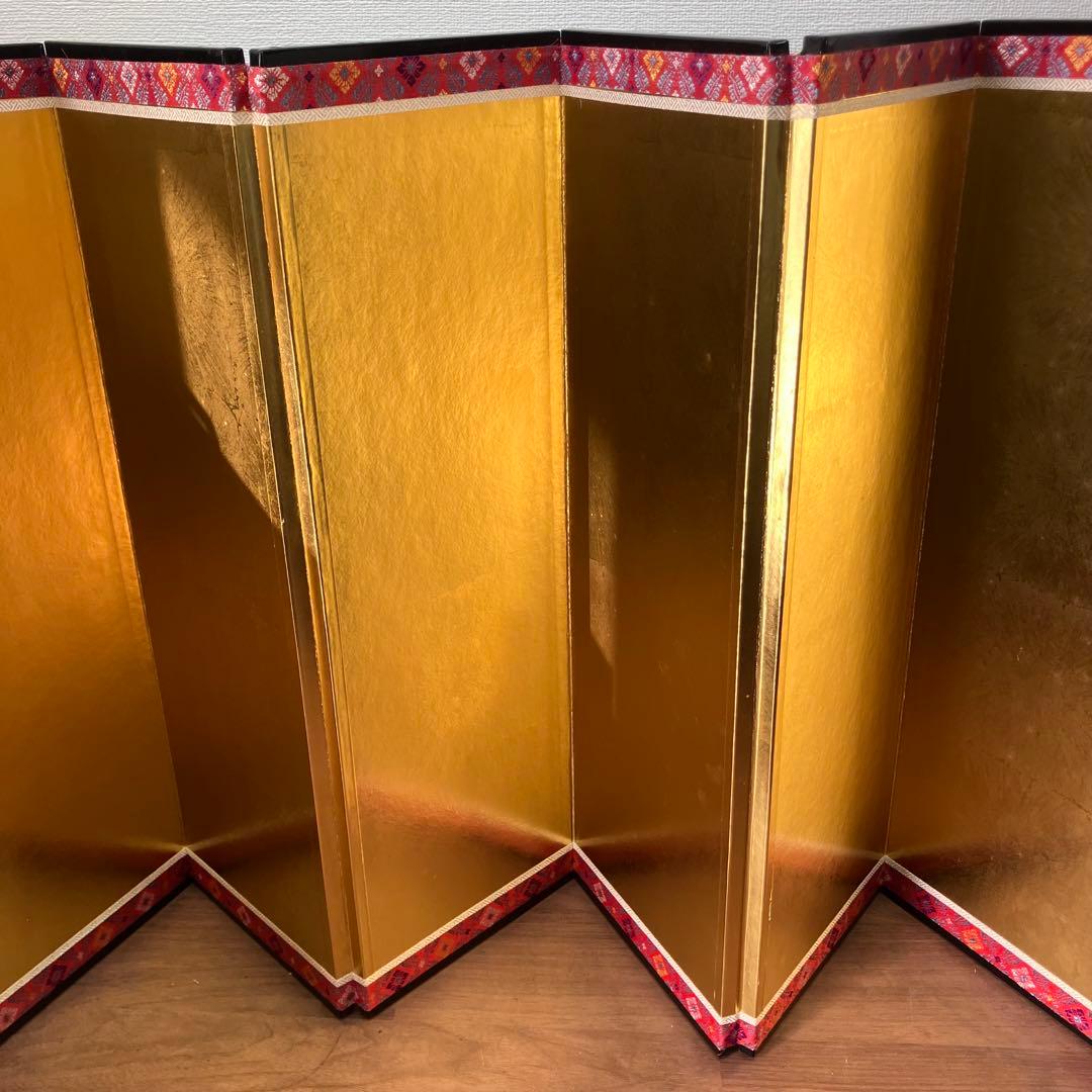 金屏風　平押上金箔　金襴二重ヘリ付　六曲一双　箱入　伝統工芸　日本文化